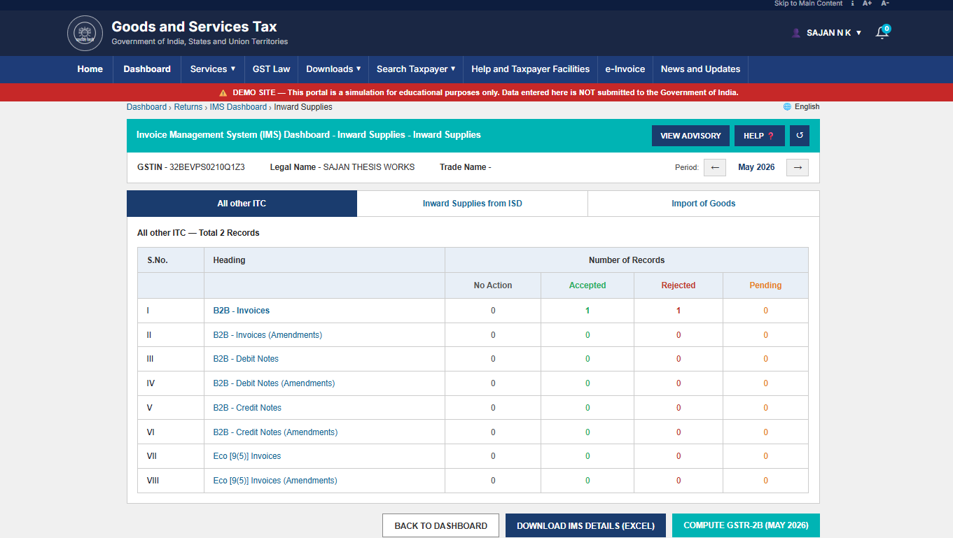 IMS — Inward Supplies Dashboard