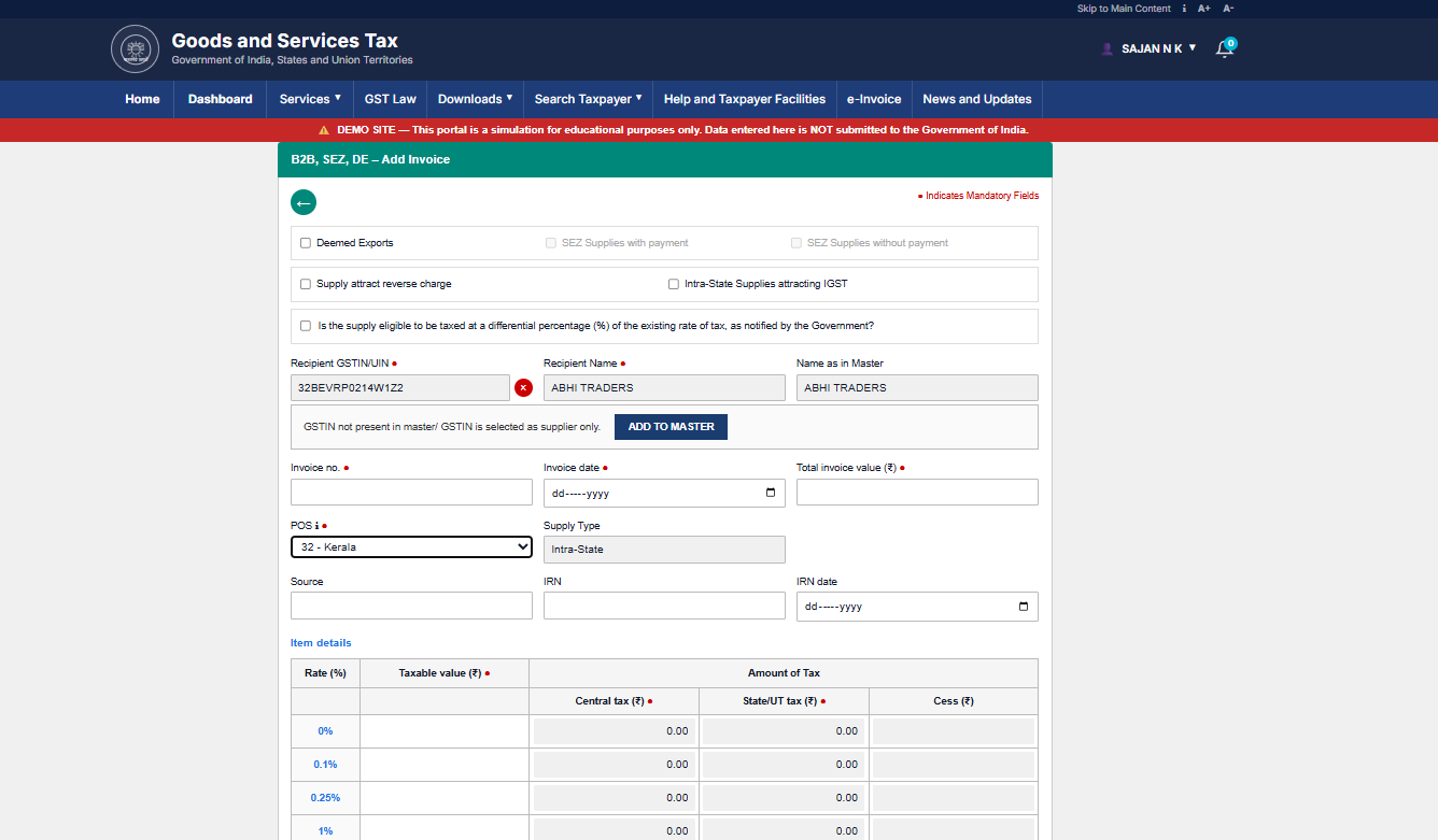 GSTR-1 — B2B Invoice Form