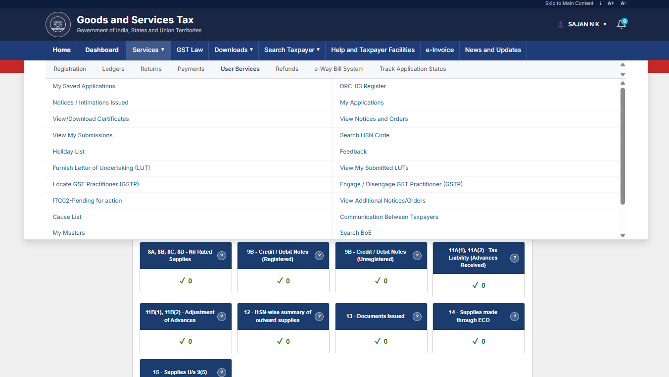 Services Navigation Menu